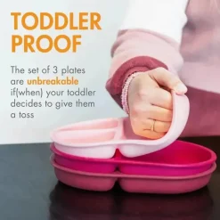 Boon - Conjunto de placas divididas inquebráveis ​​de silicone CHOW ™ para crianças - rosa multicolorido