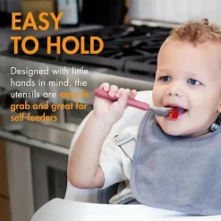 Boon - Conjunto de utensílios infantis de aço inoxidável CHOW ™, rosa