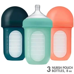 Boon - Garrafa de silicone 3Pk Nursh 8 onças, menta/melão/marinho