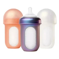 Boon - Mamadeiras de silicone Nursh com bolsa de silicone dobrável - 8 fl oz, 3 unidades, metálica