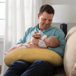 Boppy - Almofada de amamentação com capa removível, lavável à máquina, estriada ocre