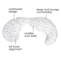 Boppy - Almofada de gravidez de corpo inteiro com capa, folhas espalhadas cinza