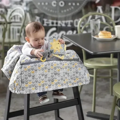 Boppy - Carrinho de compras e capa para cadeira alta, Chevron amarelo sol e cinza com SlideLine mutável e cinto de segurança
