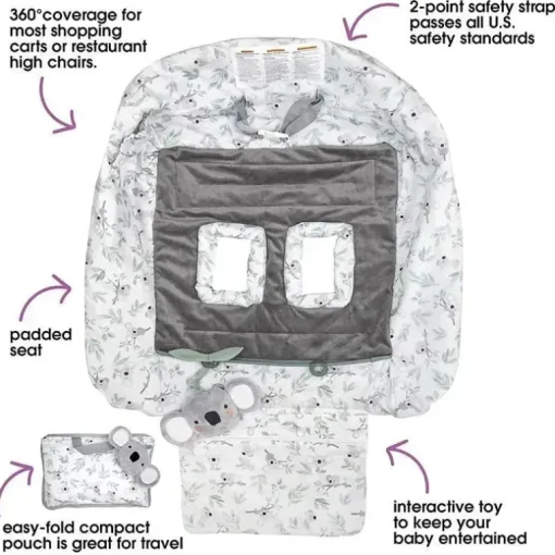 Boppy - Carrinho de compras e capa para cadeira alta com bolsa de armazenamento, coala verde cinza