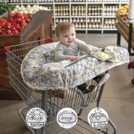 Boppy - Carrinho de compras e capa para cadeira alta, Chevron amarelo sol e cinza com SlideLine mutável e cinto de segurança