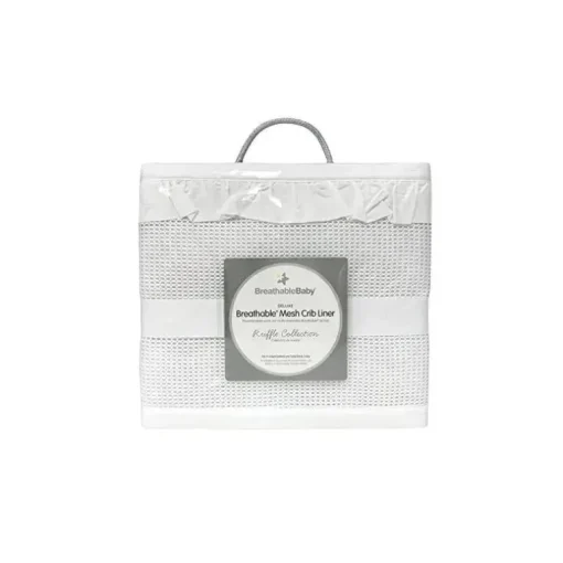 BreathableBaby - Forro de berço de malha respirável de luxo, babado branco