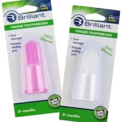 Brilliant Baby - escova de dentes de dedo, 3 meses ou mais, rosa/transparente, conjunto de 2 escovas