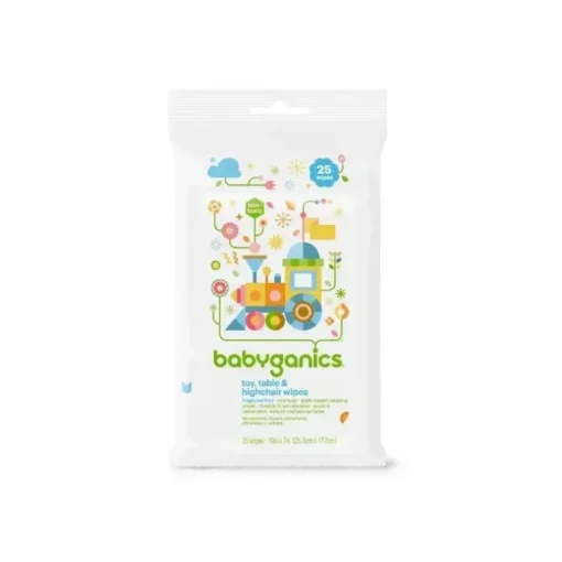 Brinquedos Babyganics, toalhetes de mesa e cadeira alta, sem fragrância 25 unidades