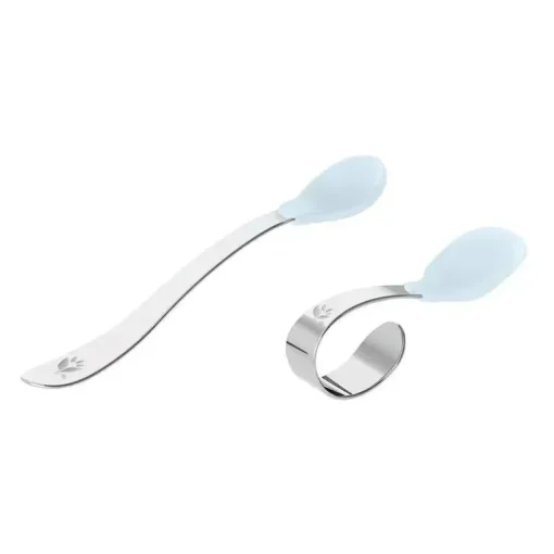 Brotos verdes - Colheres de treinamento de silicone e aço inoxidável 2 unidades, mirtilo claro