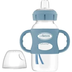 Brown - garrafa com bico de canudinho de gargalo largo de 9 onças com alças de silicone, azul Lt, 1 unidade