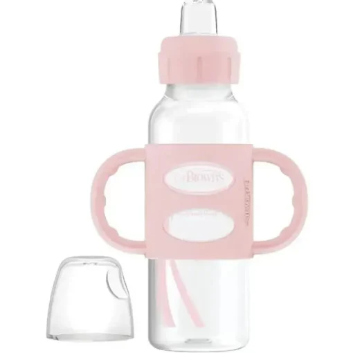 Brown - garrafa com bico estreito e alças de silicone, rosa claro, 8 onças
