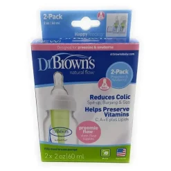 Brown Options Standard - Garrafa com gargalo 2 unidades com bico para prematuros 2 onças/60 M