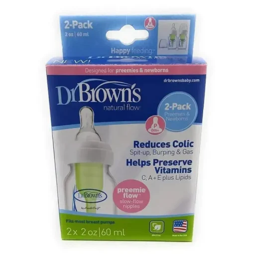 Brown Options Standard - Garrafa com gargalo 2 unidades com bico para prematuros 2 onças/60 M
