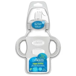 Brown's - Garrafa com canudinho de gargalo largo de 9 onças/270 ml com alças de silicone, cinza