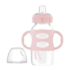 Brown's - Garrafa com canudinho de gargalo largo de 9 onças/270 ml com alças de silicone, rosa claro