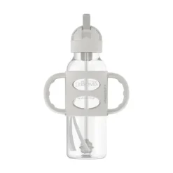 Brown's - Garrafa com canudinho estreito de 8 onças/250 ml com alças de silicone, cinza, pacote com 1