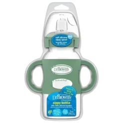 Brown's - Garrafa com canudinho de gargalo largo de 9 onças/270 ml com alças de silicone, verde