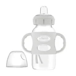 Brown's - Garrafa com canudinho de gargalo largo de 9 onças/270 ml com alças de silicone, cinza