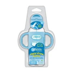 Brown's - Garrafa com canudinho estreito de 8 onças/250 ml com alças de silicone, cinza, pacote com 1