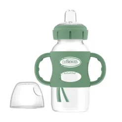 Brown's - Garrafa com canudinho de gargalo largo de 9 onças/270 ml com alças de silicone, verde