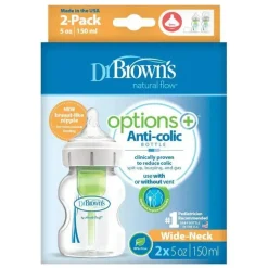 Brown's - Opções + mamadeira de gargalo largo, 5 onças, 2 unidades