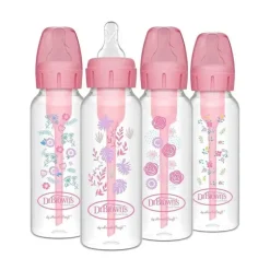 Brown's - opções de 8 onças/250 ml + mamadeira anticólica estreita, floral rosa, pacote com 4