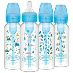 Brown's - opções de 8 onças/250 ml + mamadeira estreita anticólica, natureza azul, pacote com 4