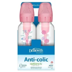 Brown's - opções de 8 onças/250 ml + mamadeira anticólica estreita, floral rosa, pacote com 4