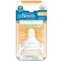 Brown's - Opções 2Pk + Mamilos para garrafas de silicone com gargalo largo nível 3