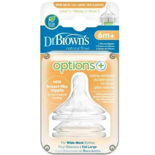Brown's - Opções 2Pk + Mamilos para garrafas de silicone com gargalo largo nível 3