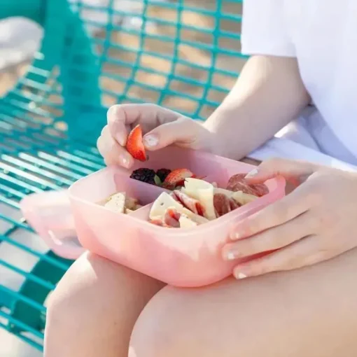 Bumkins - Bumkins Snack/Lunch Bento Box, recipiente com 3 compartimentos, geléia rosa