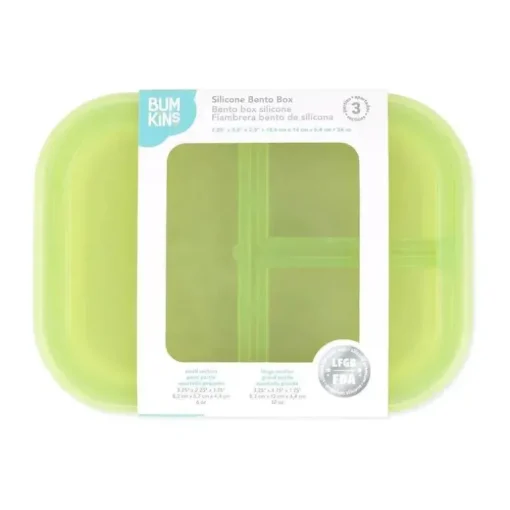 Bumkins - Bumkins Snack/Lunch Bento Box, recipiente com 3 compartimentos, geléia verde