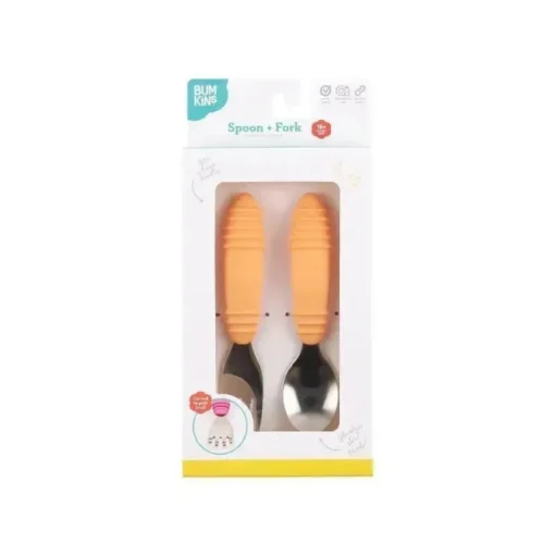 Bumkins - Colher + Garfo Utensílios para bebê - Tangerina
