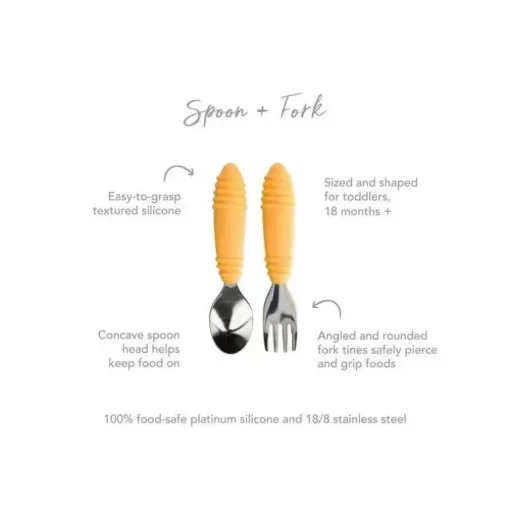 Bumkins - Colher + Garfo Utensílios para bebê - Tangerina