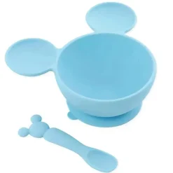 Bumkins - Conjunto de alimentação de silicone com sucção para bebês e crianças pequenas, Mickey Mouse Azul Claro
