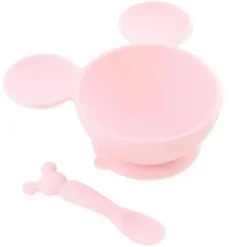 Bumkins - Conjunto de alimentação de silicone com sucção para bebês e crianças pequenas, Minnie Mouse rosa claro