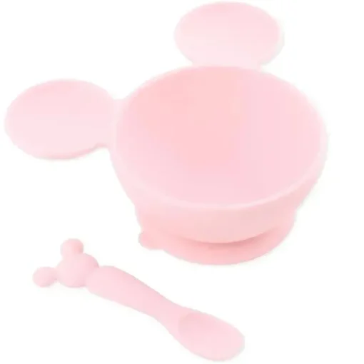 Bumkins - Conjunto de alimentação de silicone com sucção para bebês e crianças pequenas, Minnie Mouse rosa claro
