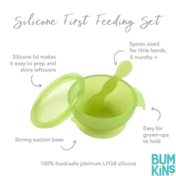 Bumkins - Conjunto de alimentação de silicone com sucção para bebês e crianças pequenas, gelatina verde