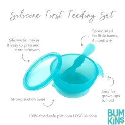 Bumkins - Conjunto de alimentação de silicone com sucção para bebês e crianças pequenas, geléia azul