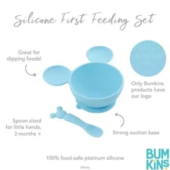 Bumkins - Conjunto de alimentação de silicone com sucção para bebês e crianças pequenas, Mickey Mouse Azul Claro