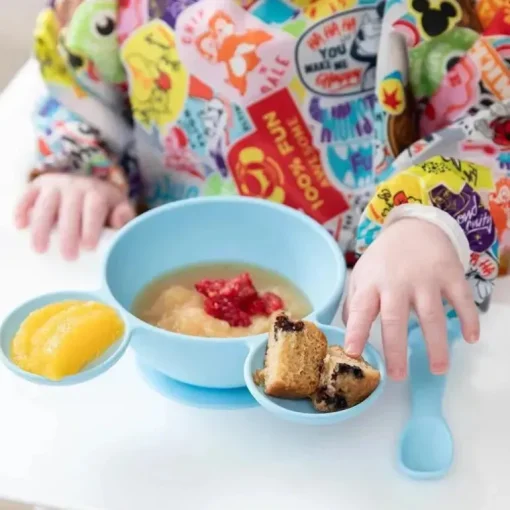 Bumkins - Conjunto de alimentação de silicone com sucção para bebês e crianças pequenas, Mickey Mouse Azul Claro