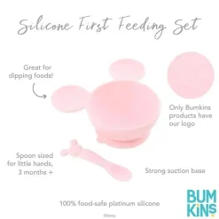 Bumkins - Conjunto de alimentação de silicone com sucção para bebês e crianças pequenas, Minnie Mouse rosa claro