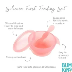 Bumkins - Conjunto de alimentação de silicone com sucção para bebês e crianças pequenas, gelatina rosa