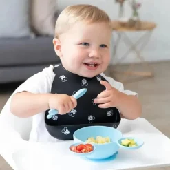 Bumkins - Conjunto de alimentação de silicone com sucção para bebês e crianças pequenas, Mickey Mouse Azul Claro