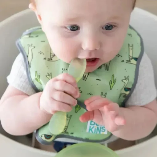 Bumkins - Conjunto de alimentação de silicone com sucção para bebês e crianças pequenas, gelatina verde
