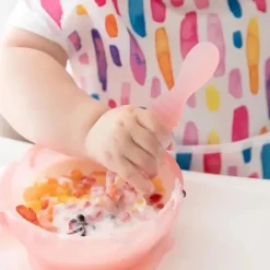 Bumkins - Conjunto de alimentação de silicone com sucção para bebês e crianças pequenas, gelatina rosa