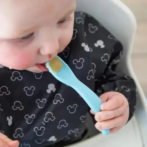 Bumkins - Conjunto de alimentação de silicone com sucção para bebês e crianças pequenas, Mickey Mouse Azul Claro