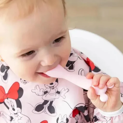 Bumkins - Conjunto de alimentação de silicone com sucção para bebês e crianças pequenas, Minnie Mouse rosa claro
