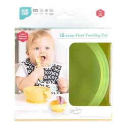 Bumkins - Conjunto de alimentação de silicone com sucção para bebês e crianças pequenas, gelatina verde