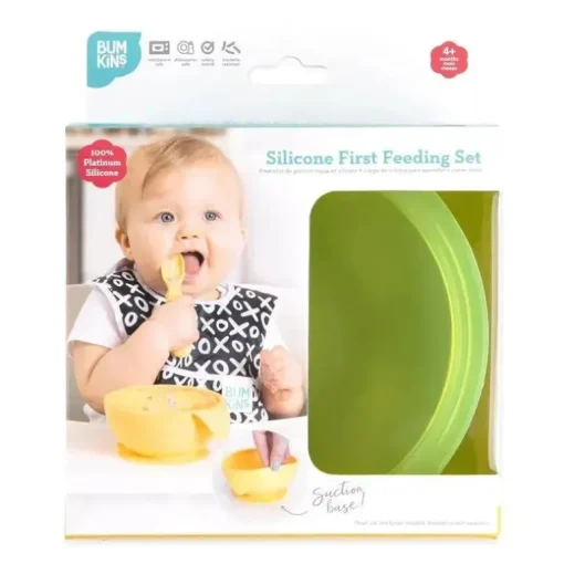 Bumkins - Conjunto de alimentação de silicone com sucção para bebês e crianças pequenas, gelatina verde